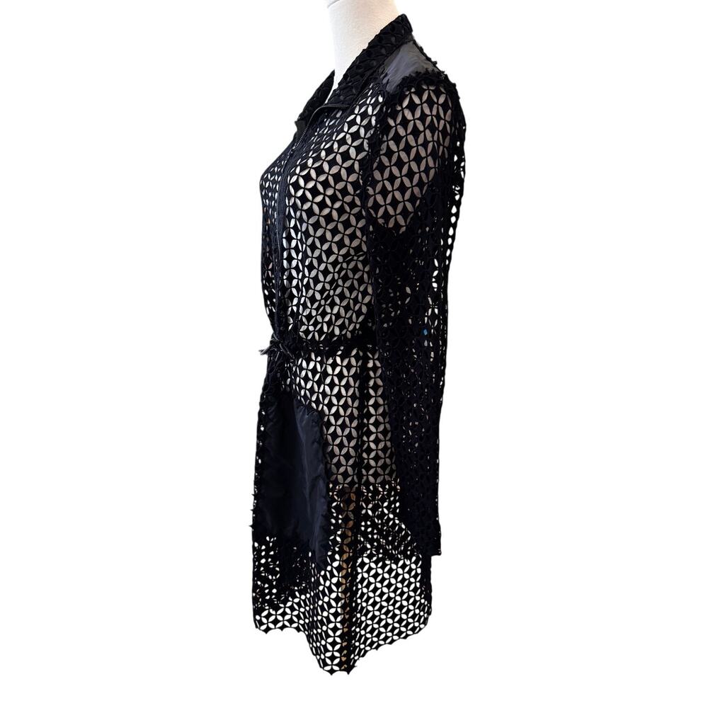 Elie Tahari Black Sheer Crochet Lace Front Belted Swim Cover up Dress Small - Picture 2 of 6
